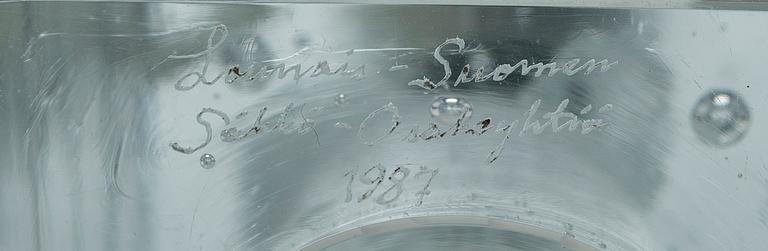 A glass table lamp signed Oiva Toikka Nuutajärvi Notsjö. Ker Lux, Mänttä, Finland.