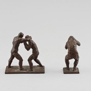 SKULPTURER, 2 st, brons, monogramsignerade B.B, 1900-tal.