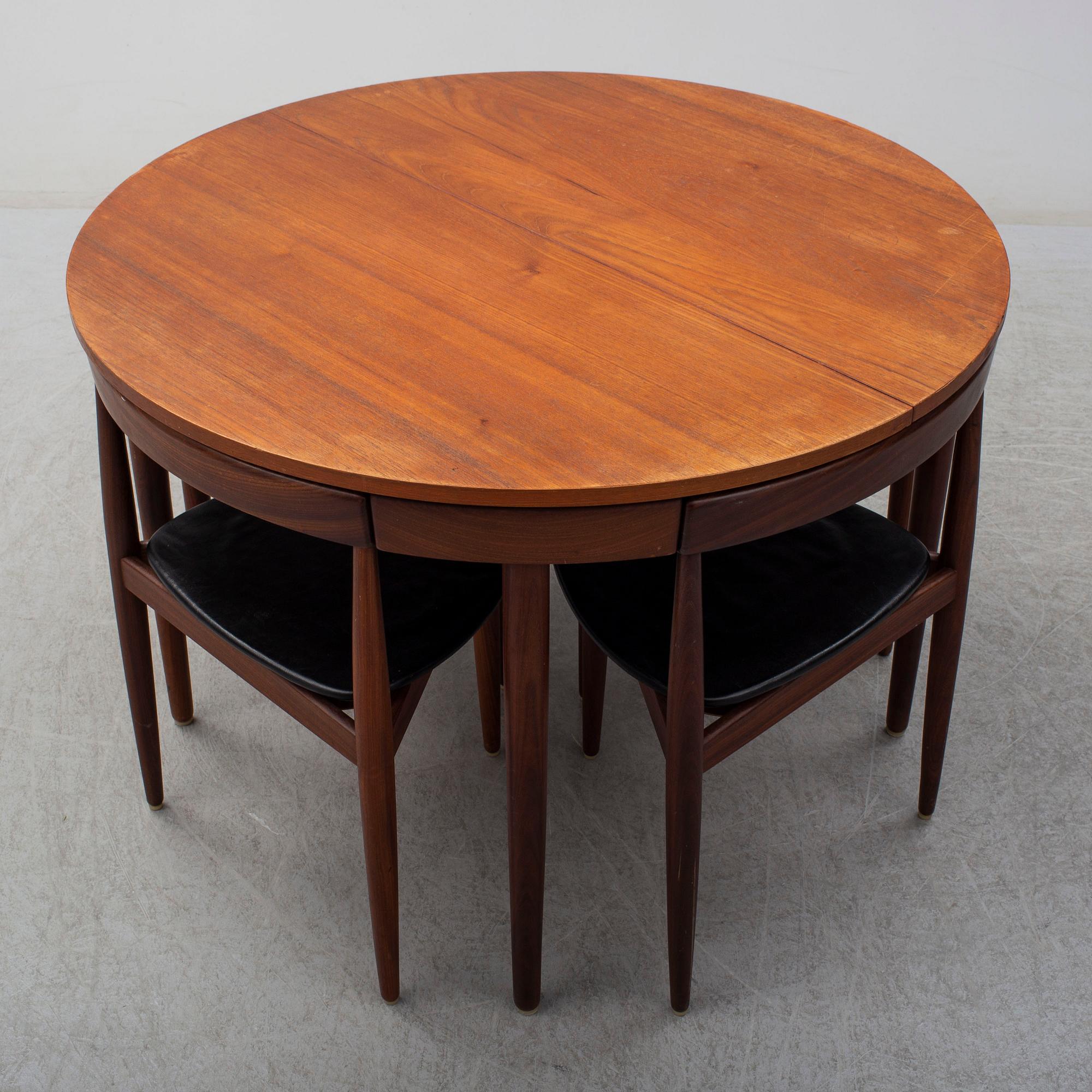 HANS OLSEN, matbord och stolar, 5 delar, Frem Røjle, Danmark, 1950-tal.