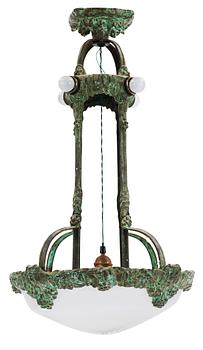 397. A patinated brass ceiling lamp attributed to Alice Nordin, Böhlmarks, Stockholm 1910's-20's.