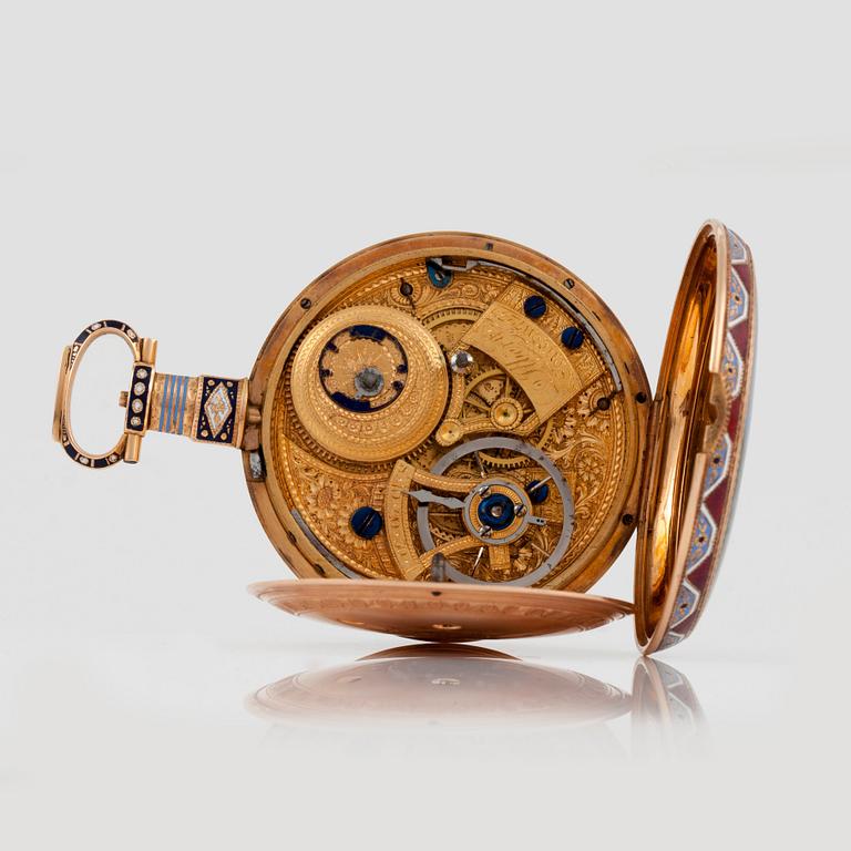 FICKUR, guld 18K och emalj, William Ilbery, London, troligen sent 1700-tal, tidigt 1800-tal. För kinesisk marknad.