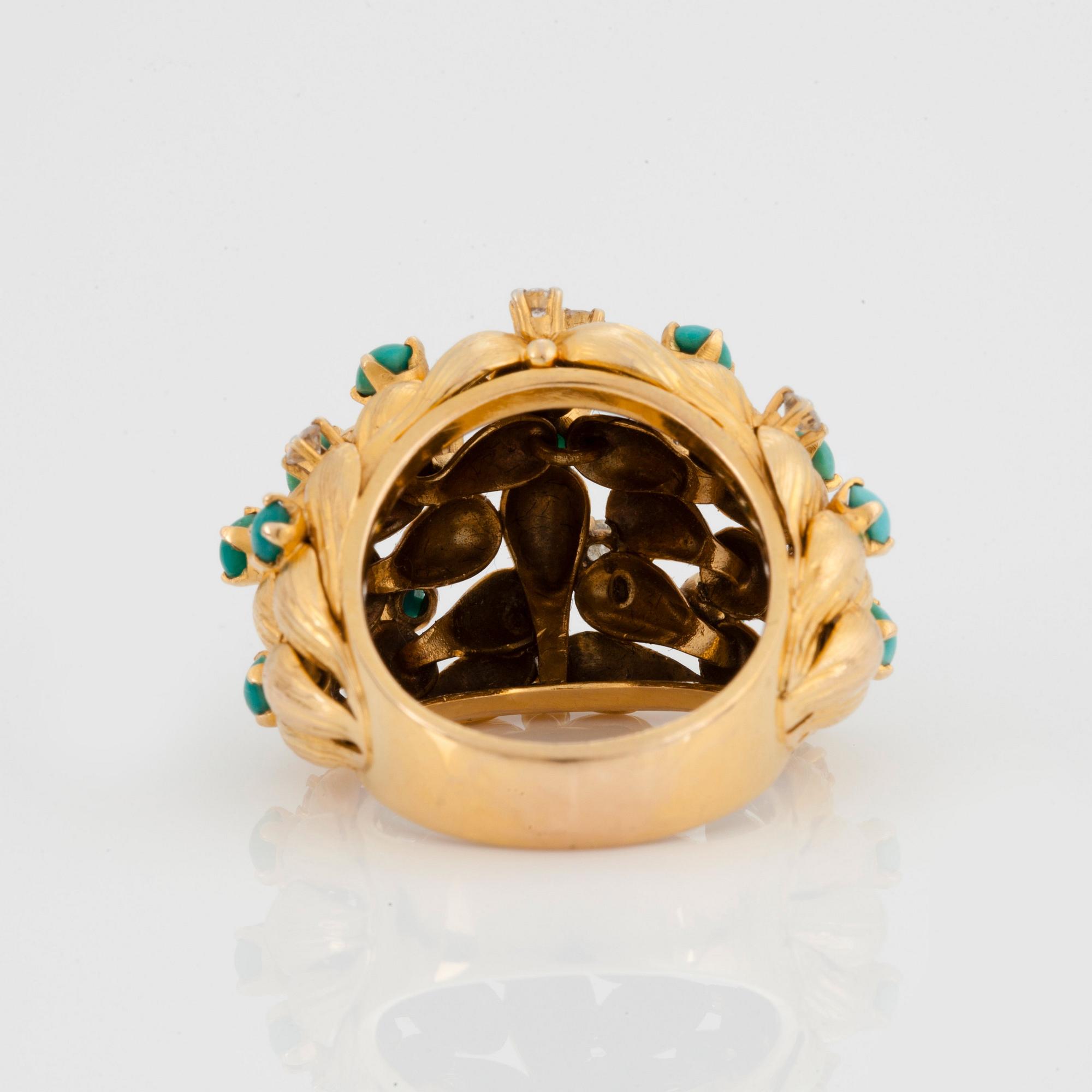 RING med turkoser samt briljantslipade diamanter.