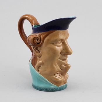 CHARACTER JUG, flintgods, Sarreguemines, Frankrike, 1900-talets första hälft.