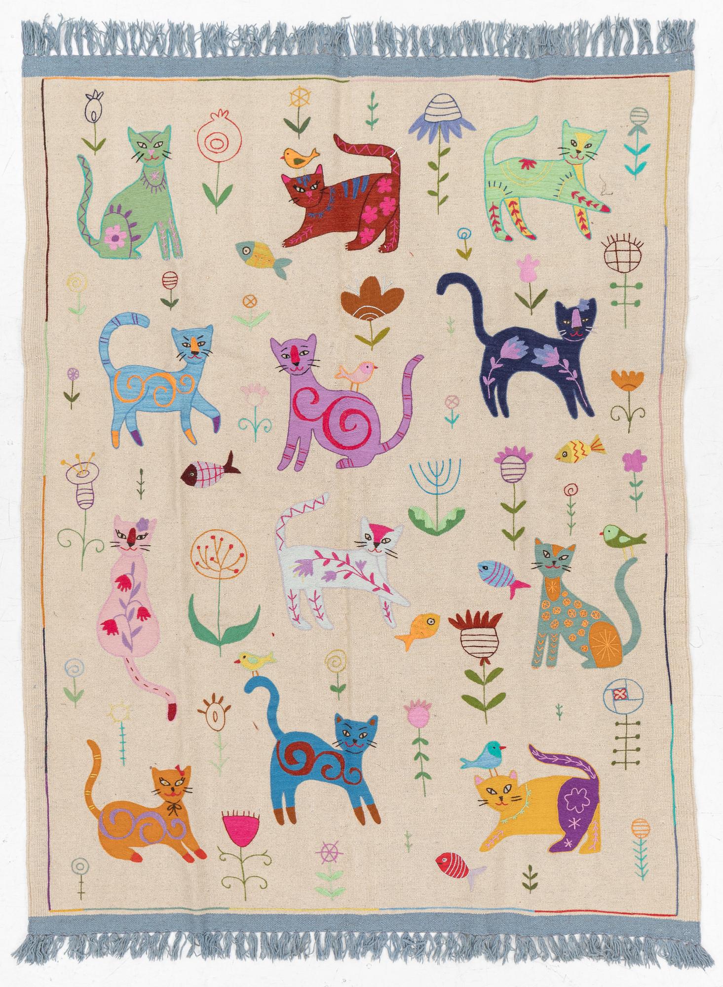 Matta, handbroderad Kelim, ca 223 x 175 cm.