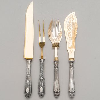 Trancher and fish serving cutlery, silver handles and gilt steel blades, Karl Hohmann, Pforzheim, Germany 1920s-30s.