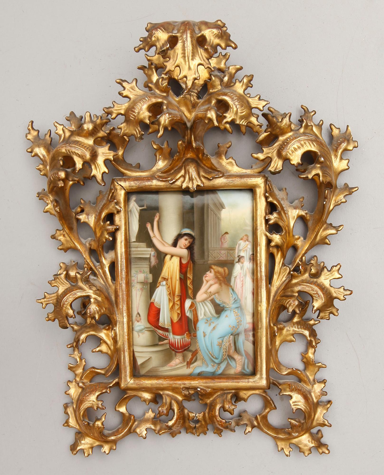 PORSLINSMÅLNING, 1800-tal, med träskuren ram.