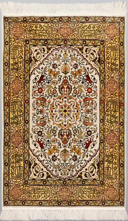 Rug, figural Hereke, approx. 123 x 82 cm.