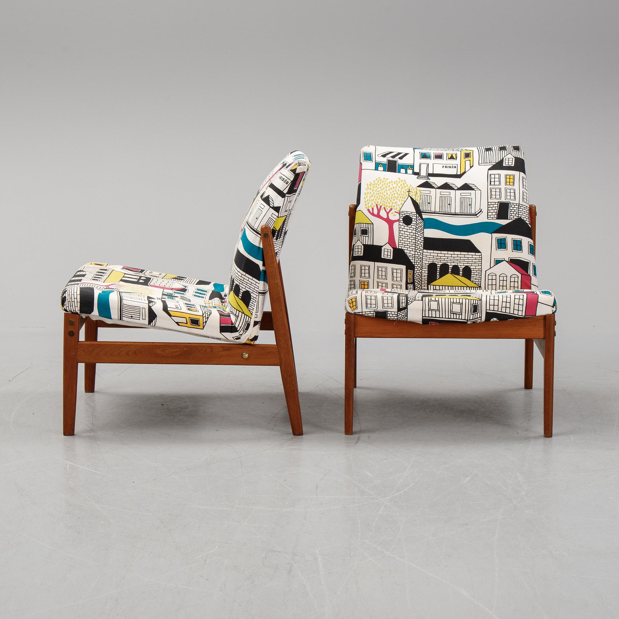 A pair of easy chairs by Alf Svensson for Bodafors, dated 1963.