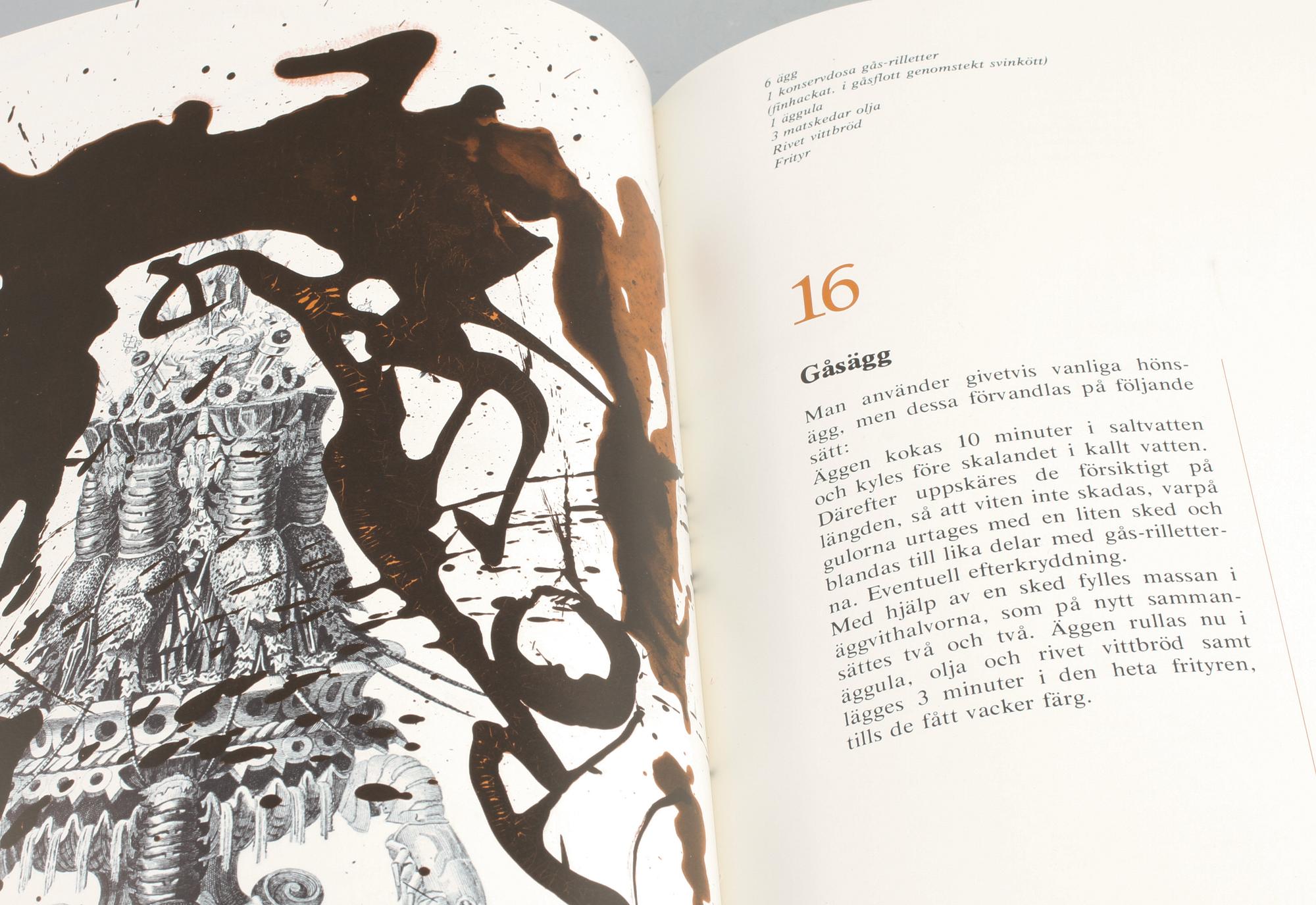 BOK, Salvador Dali, kokbok, numrerad 1392/3000 "Dinéerna med Gala", Stureförlaget AB, Stockholm 1975.