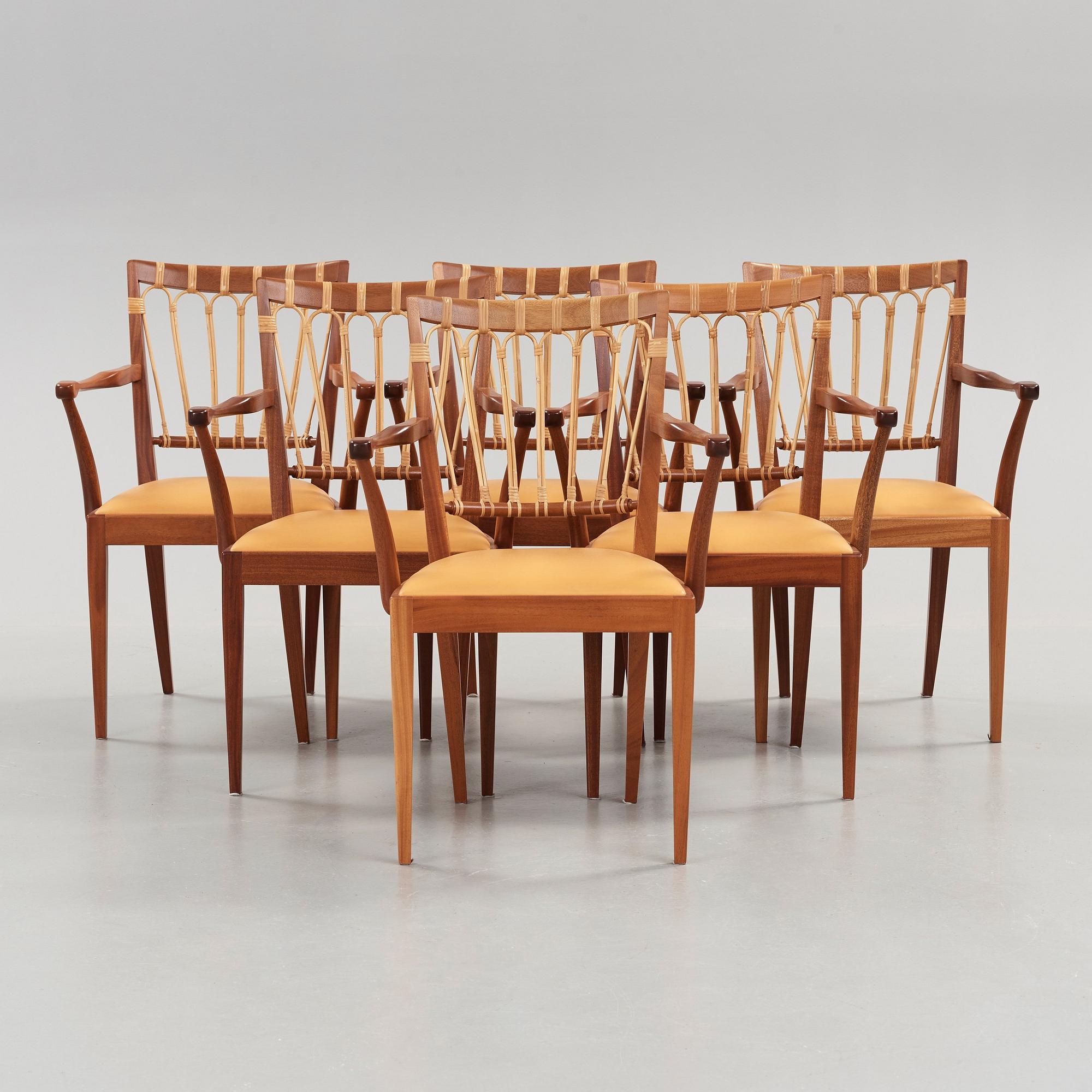 Josef Frank, a set of six mahogany and rattan armchairs, Svenskt Tenn, model 1165.