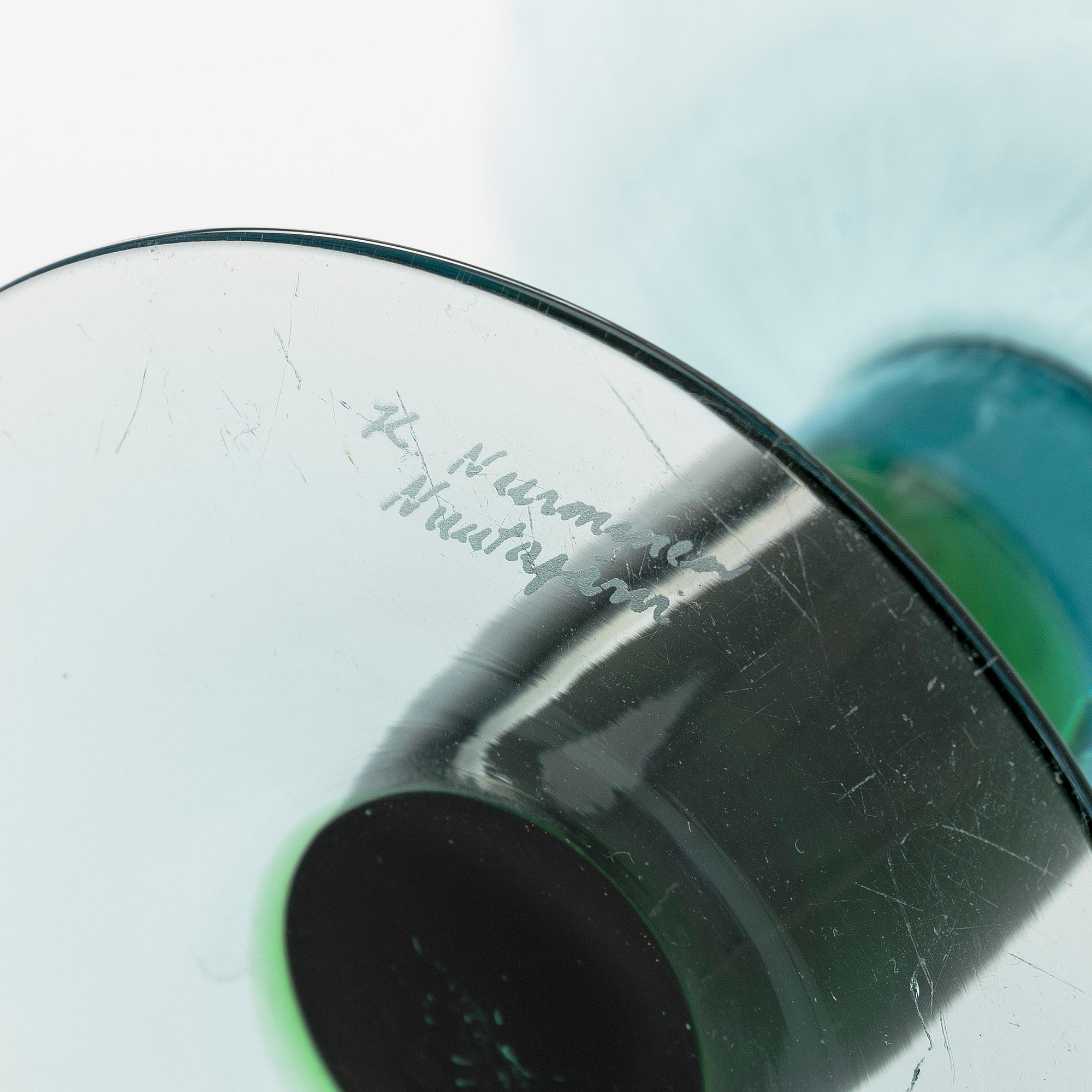 Kerttu Nurminen, a 'Grandmother's candy bowl' art glass object, Lampi Pro Arte 1993, signed K. Nurminen, Nuutajärvi.