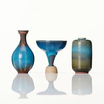 Wilhelm Kåge, three 'Farsta' stoneware miniature vases, Gustavsberg studio, Sweden 1958.