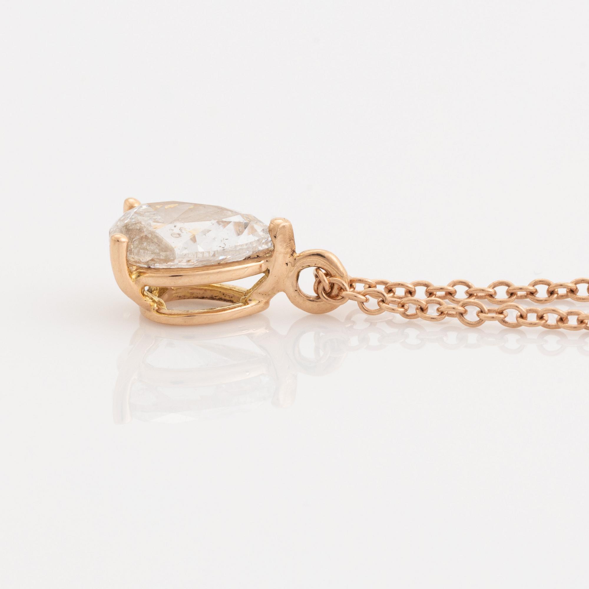 Pear shaped diamond necklace, ca 1,15 ct.