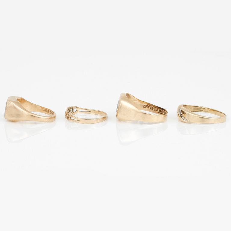 RINGAR, 4 st, mestadels, Sverige, 1900-talets andra hälft, 18K guld.