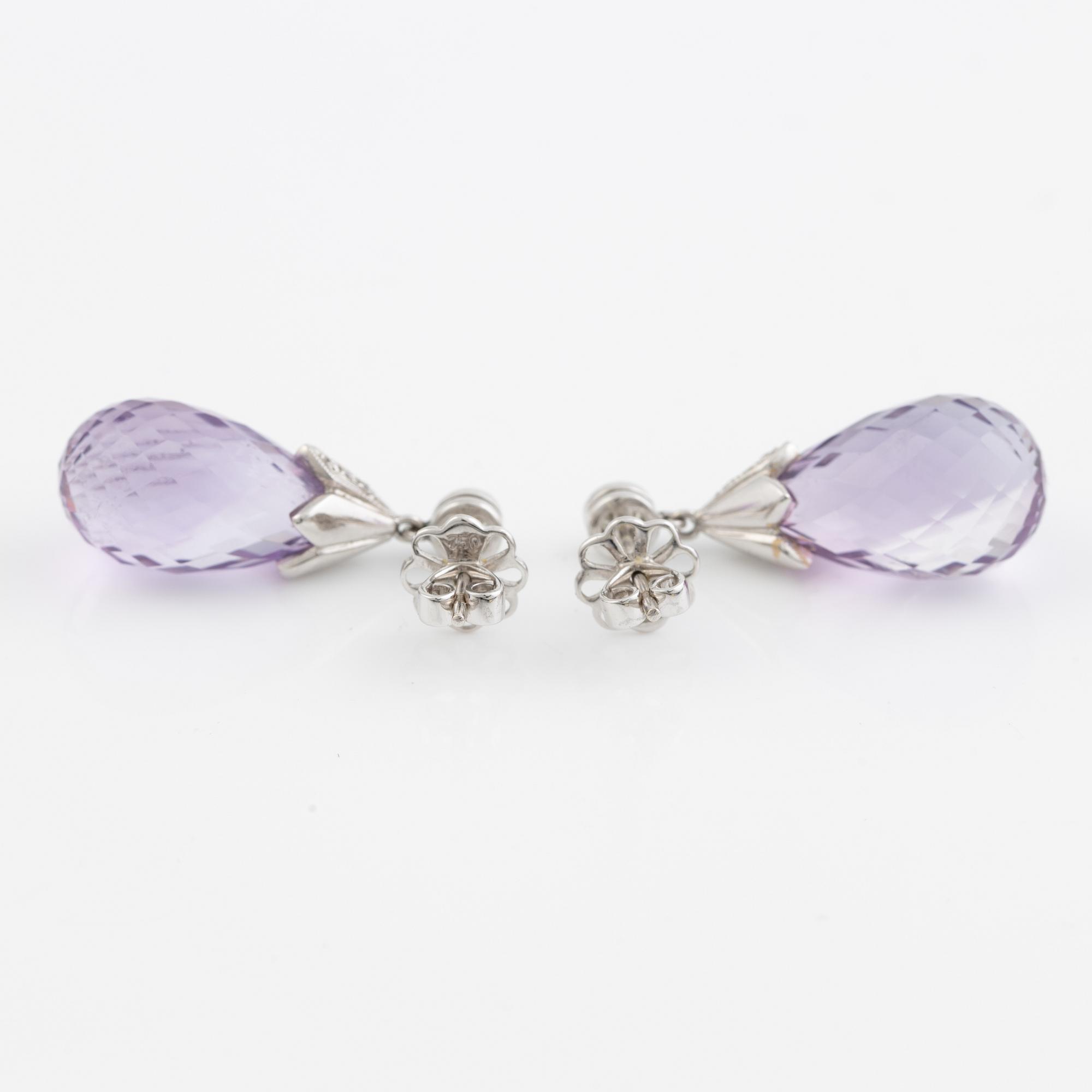 Earrings, 18K white gold with briolette-cut amethysts and brilliant-cut diamonds.