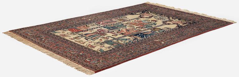 An antique pictoral Isfahan carpet, Central Persia, "Yusuf & Zuleika", c. 208 x 142 cm.