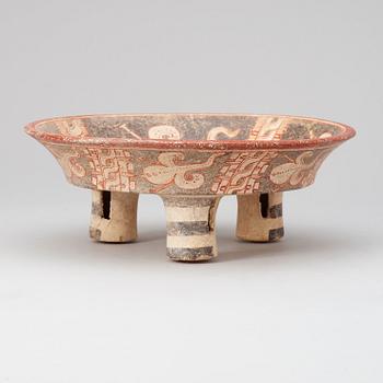 A MAYAN POLYCHROME TRIPOD CEREMONIAL CHOCOLATE BOWL, late Classic, ca 550-950 A.D.