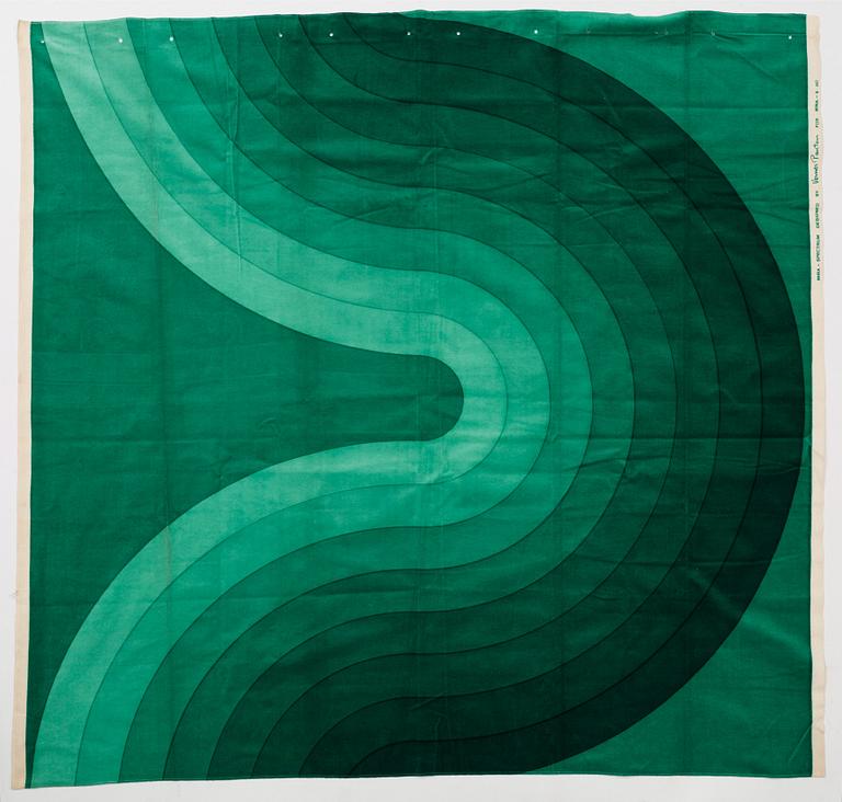 Verner Panton, GARDINLÄNGDER, 3 ST., OCH PROVBITAR, 10 ST. Bomullsvelour. Olika gröna nyanser och mönster. Verner Panton.