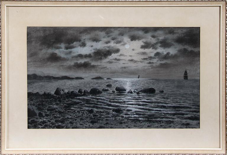 OKÄND KONSTNÄR. Kol och tuschlavyr. Sign.