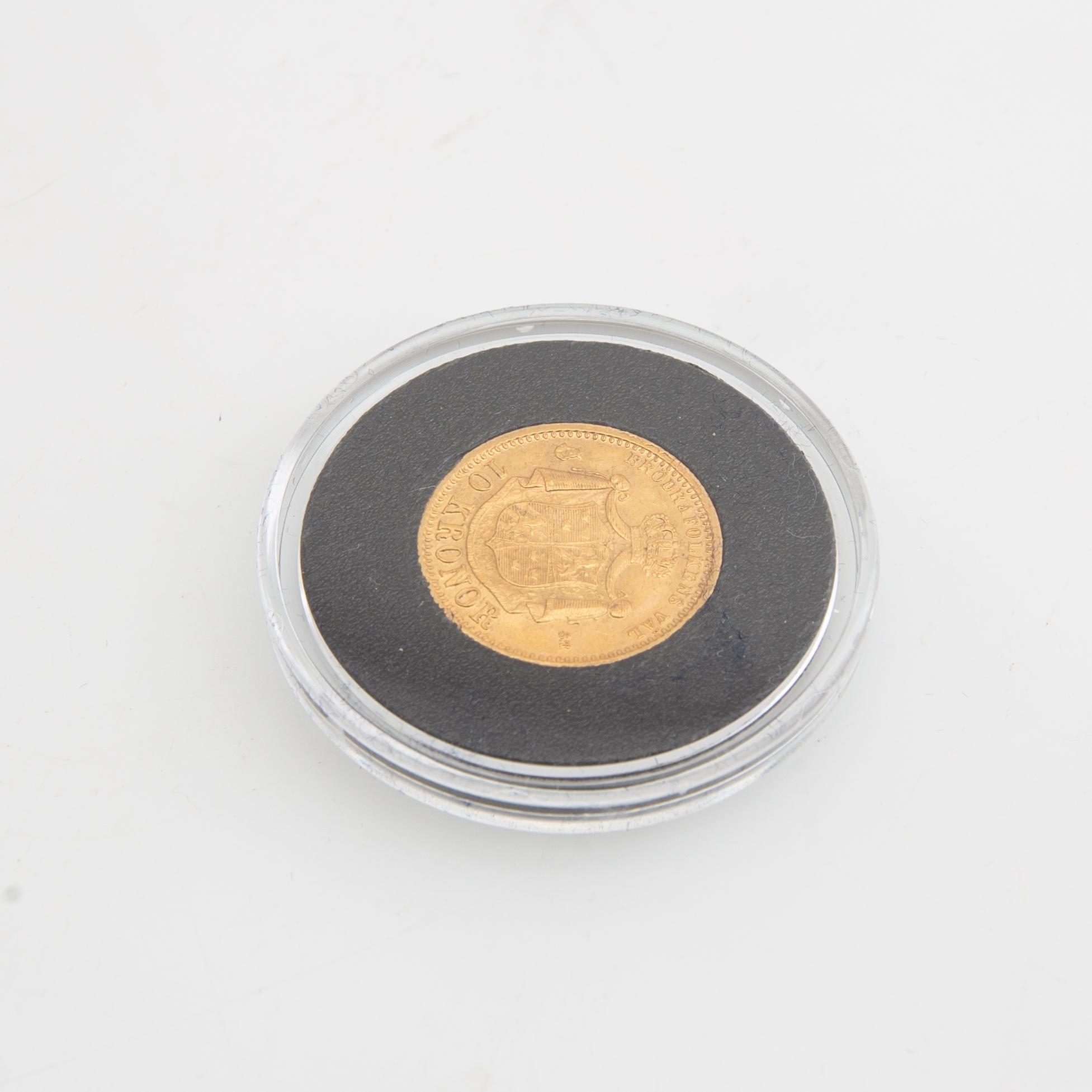 Guldmynt Sverige, Oscar II 10 kr, 1874.