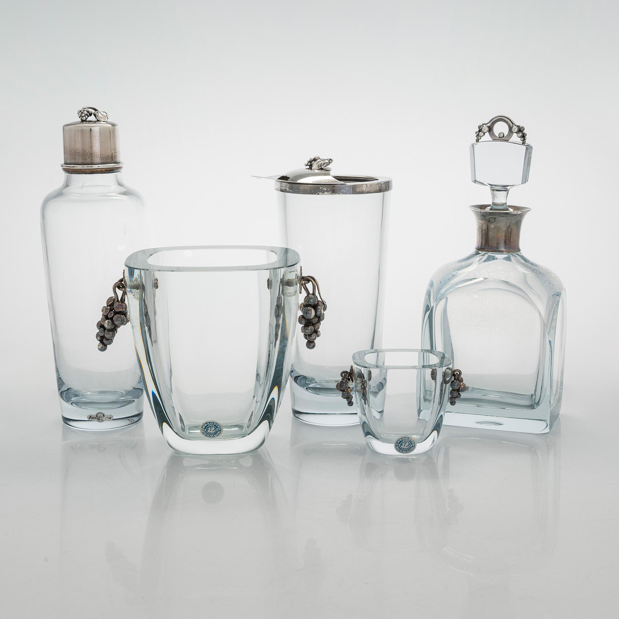 Aage Weimar, cocktail- och serverings set, 7 delar, sterlingsilver och glas, Danmark 1900-talets mitt.
