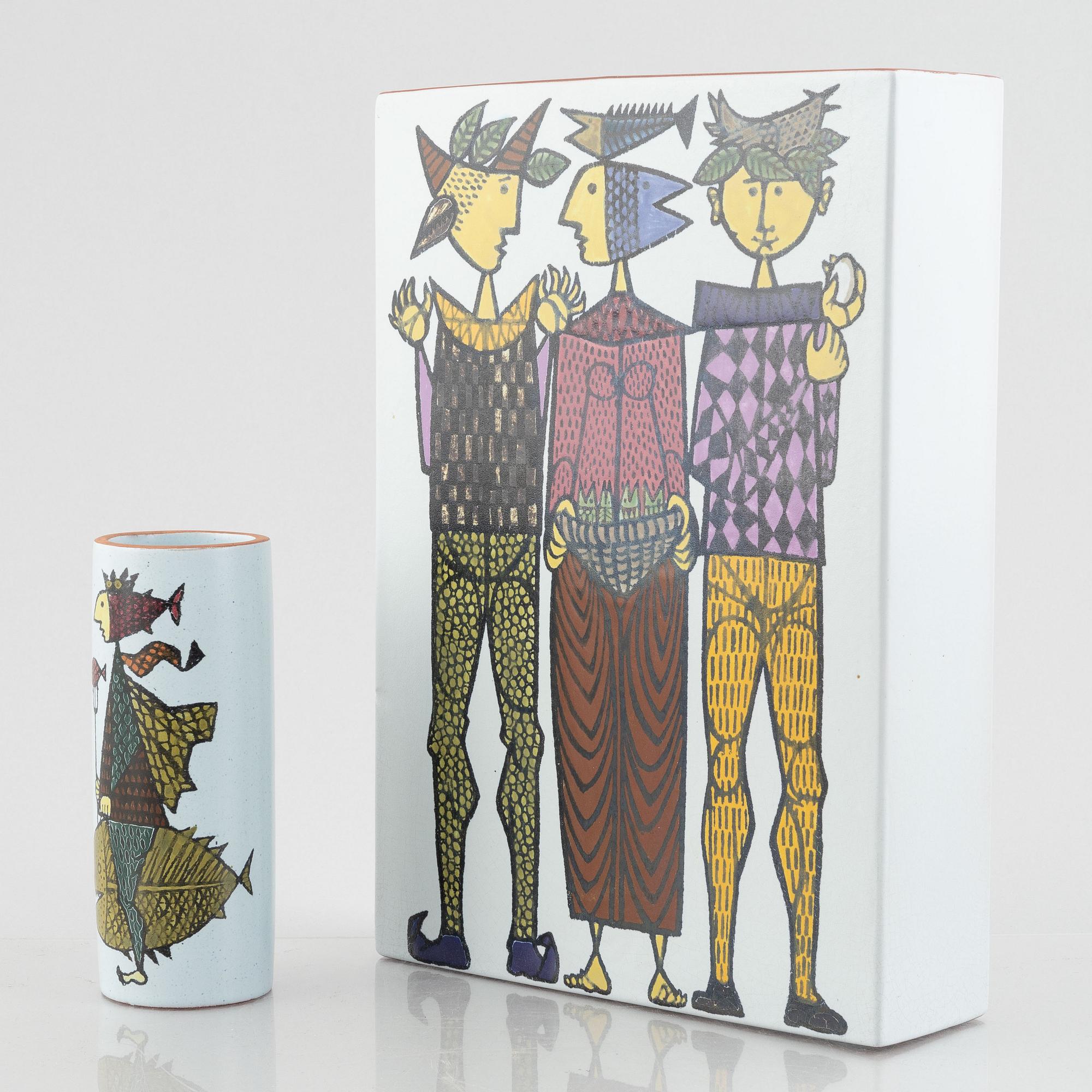 Stig Lindberg, two faience vases, from the 'Karneval' series, Gustavsberg.