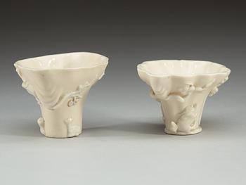 A set of two blanc de chine libation cups, Qing dynasty.