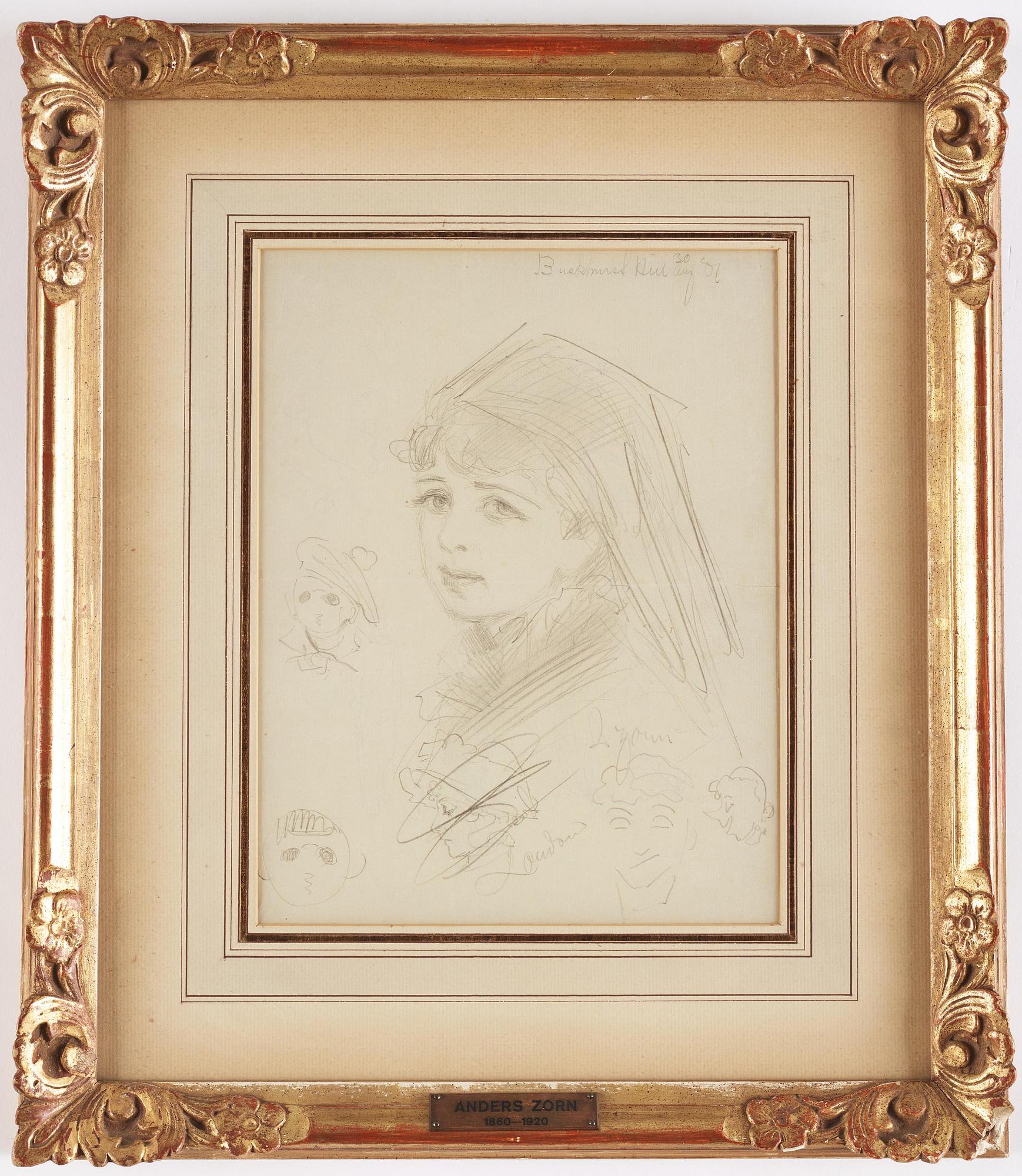 Anders Zorn, A portrait sketch and caricature drawings.