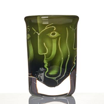 Ingeborg Lundin, vas, glas, ariel, "Ansikten", Orrefors, 1975.