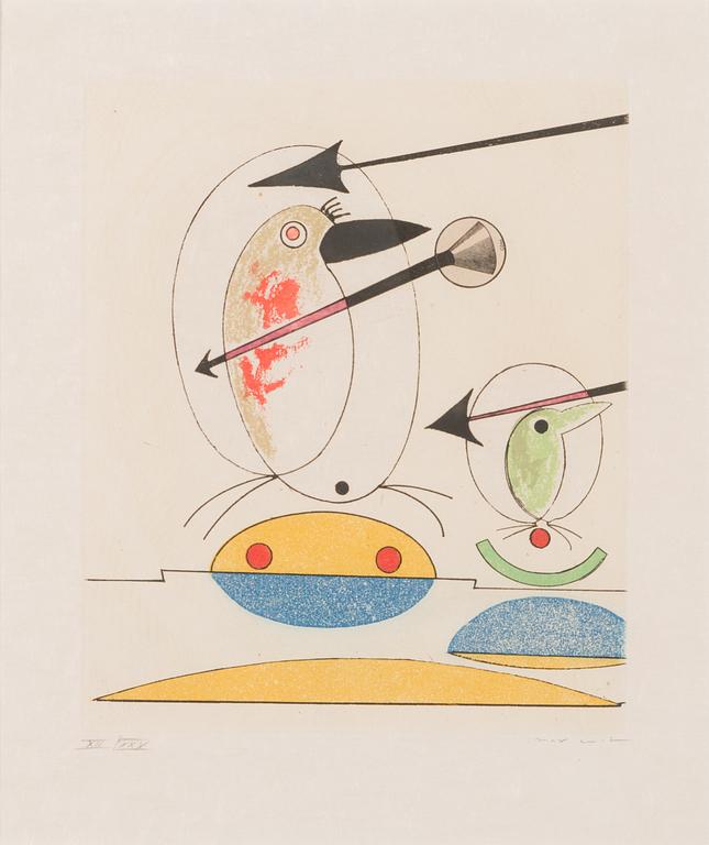 Max Ernst, colour etching with collage, signed and numbered XII/XXX.