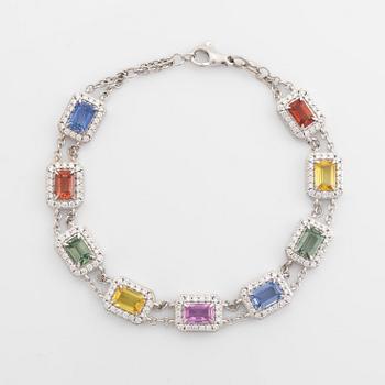 Multi coloured sapphire and brilliant cut diamond bracelet.