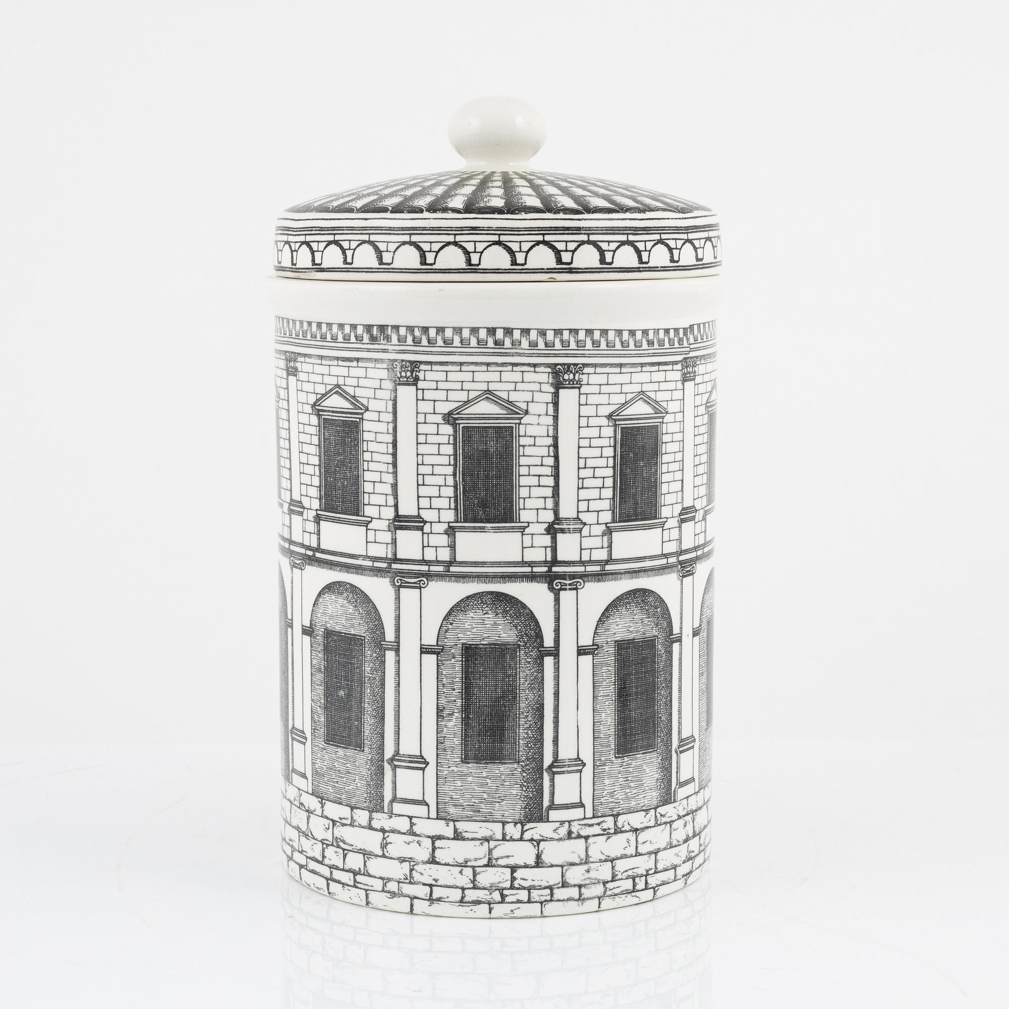 Piero Fornasetti, an earthenware covered jar, Milano, Italy.