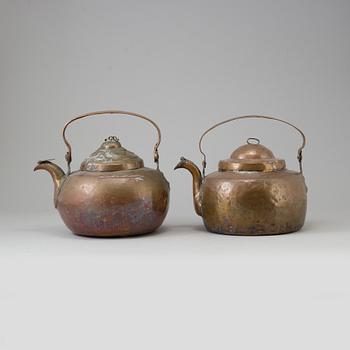 TWO COPPER COFFEE POTS, 18th-/19th century.