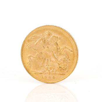 GULDMYNT, sovereign, Victoria, Storbrittannien 1900. Vikt ca 7 g.