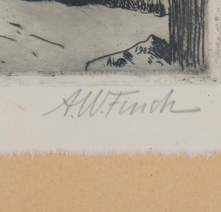 ALFRED WILLIAM FINCH, etsning, signerad.