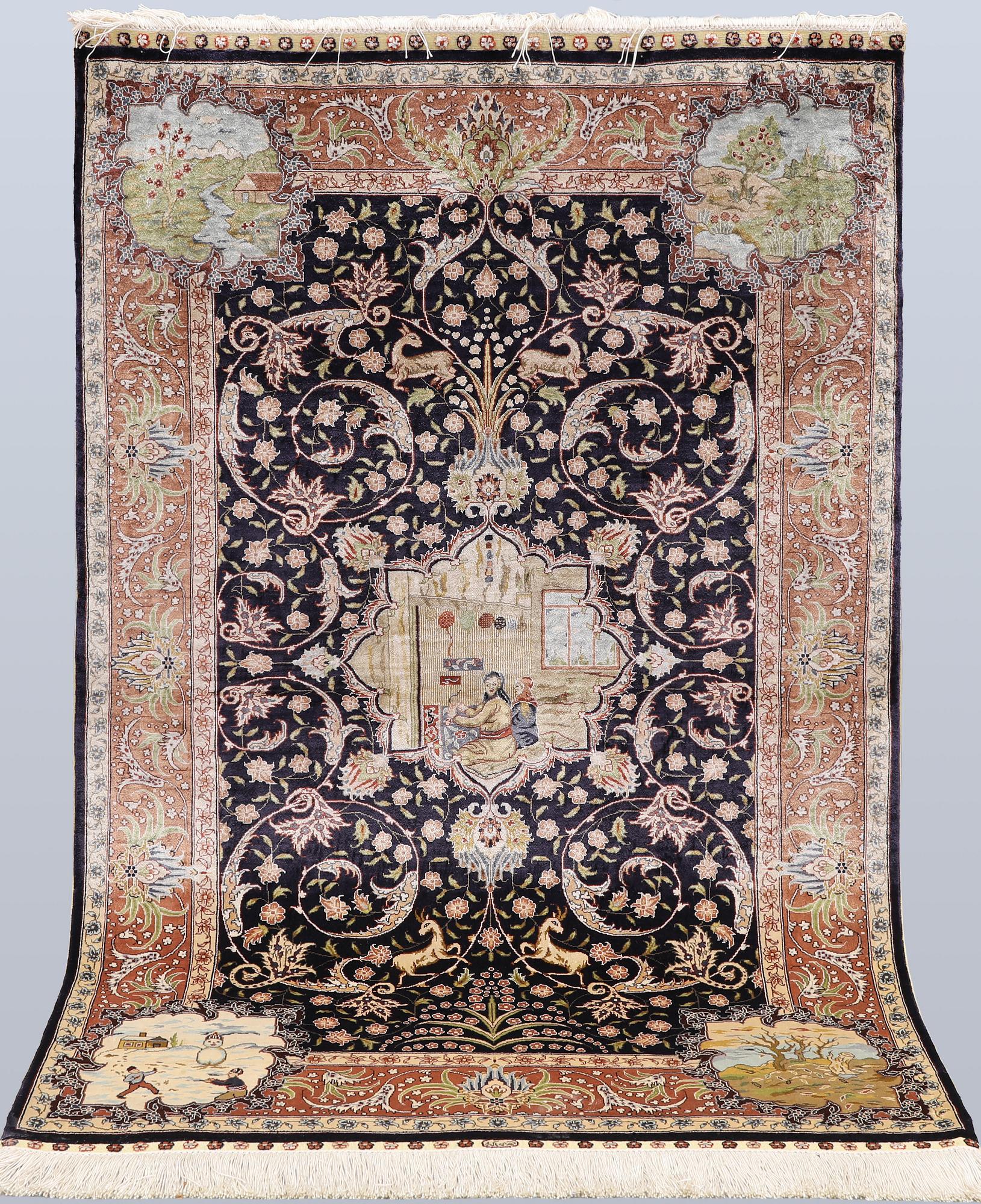 Oriental silk carpet, 122 x 78 cm.