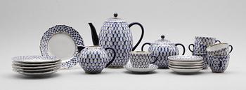 KAFFESERVIS, 15 delar, porslin, Lomonosov, Ryssland, 1900-talets andra hälft.