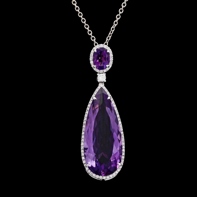 An amethyst, 20.70 cts, and brilliant cut diamond pendant, tot. 0.56 cts.