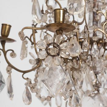 A presumably Italian Baroque and Baroque-style rock crystal and cut-glass six-branch chandelier, 18th century and later.