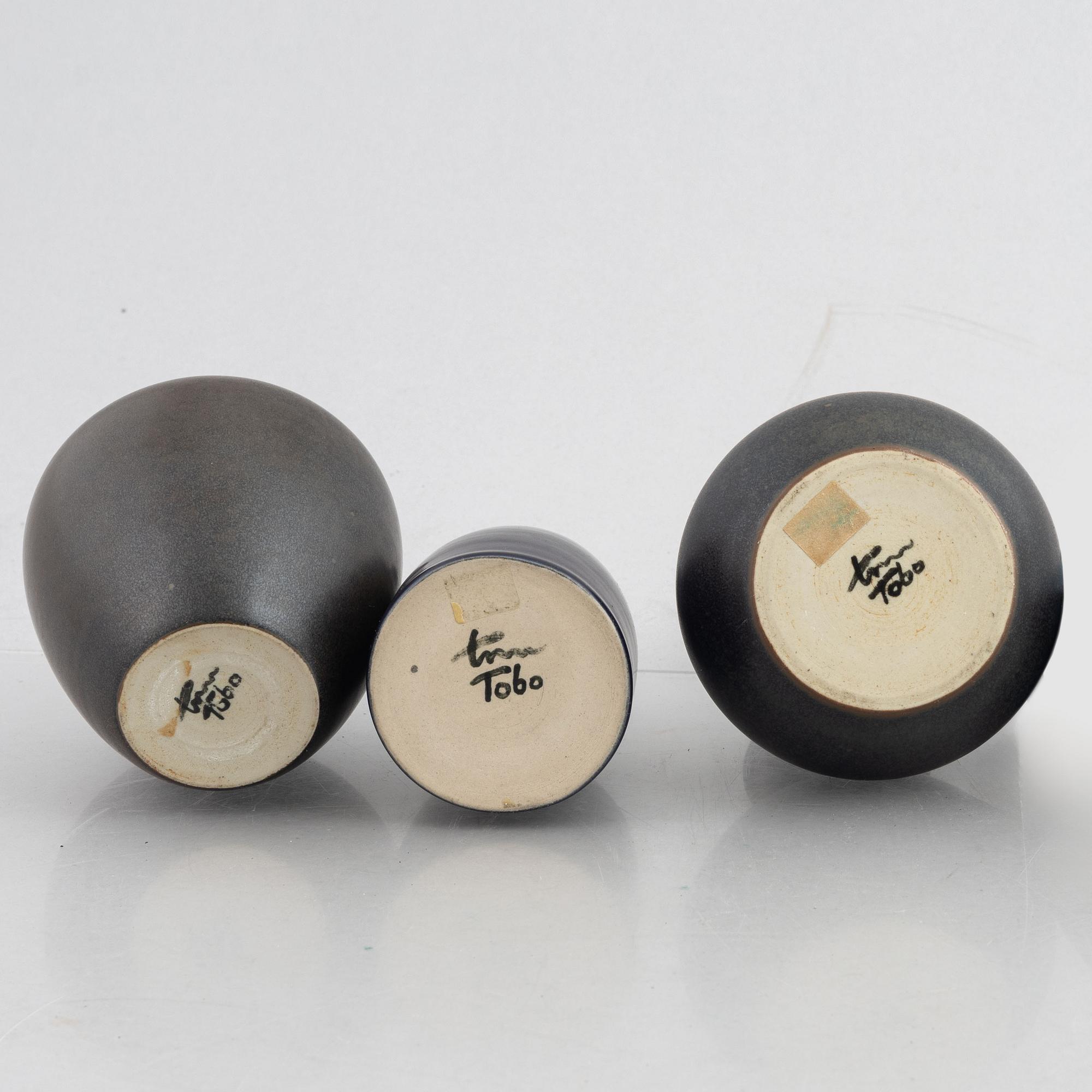 Erich & Ingrid Triller, a set of three stoneware vases, Tobo, Sweden.