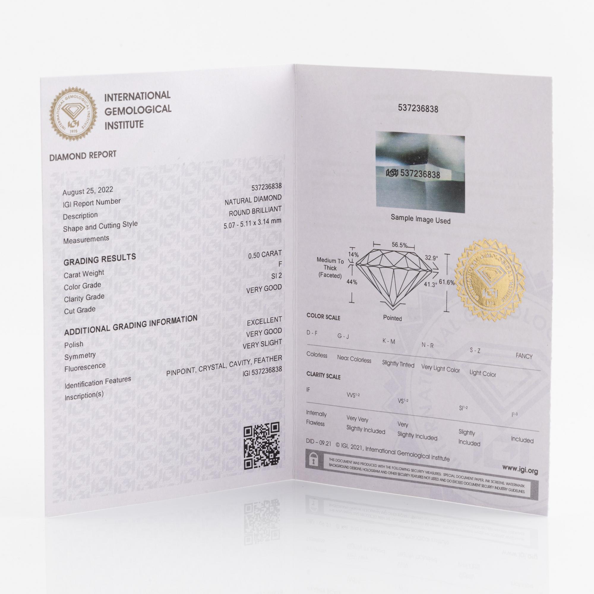 Brilliant cut diamond stud earrings, with IGI report.
