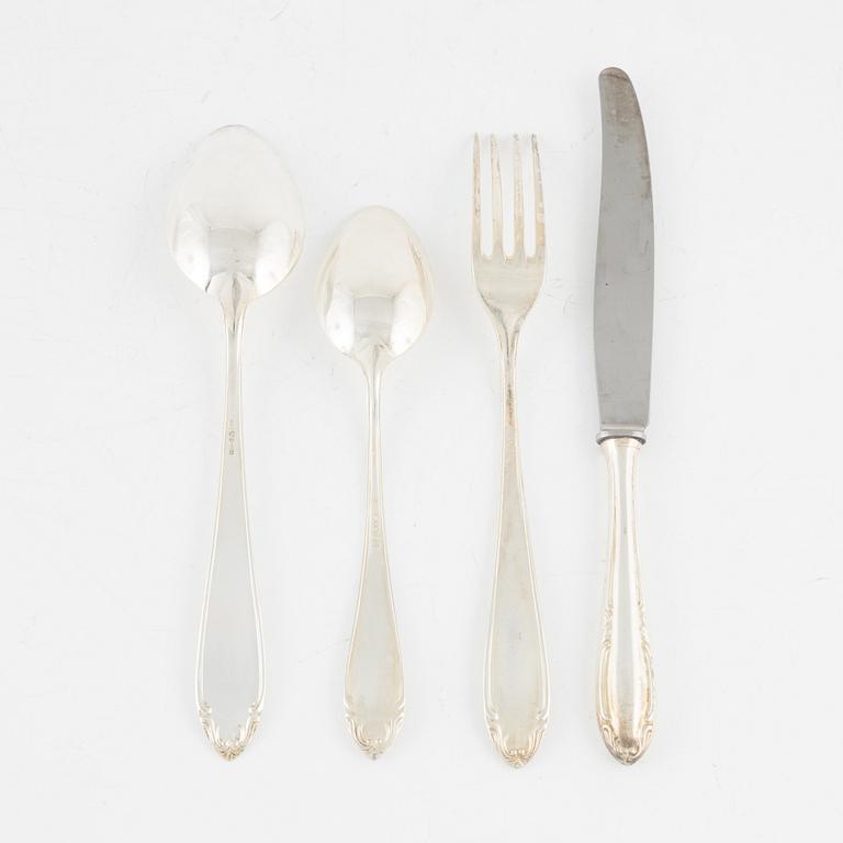 A Swedish Silver Cutlery, model 'Slottsbarock', most with mark of CG Hallberg, Stockholm, some 1955 (42 pieces).