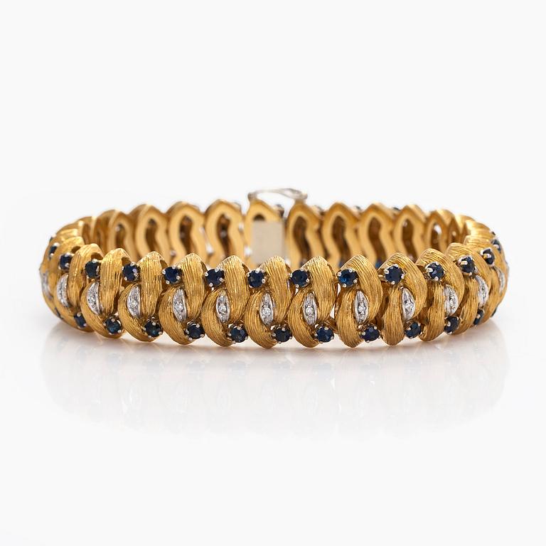 Armband, åttkantslipade diamanter, safirer, 18K guld, Italien.
