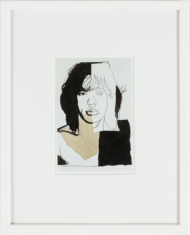 ANDY WARHOL efter, 2 st, färgoffsettryck, ANNOUNCEMENT CARD, Mick Jagger, 1975.