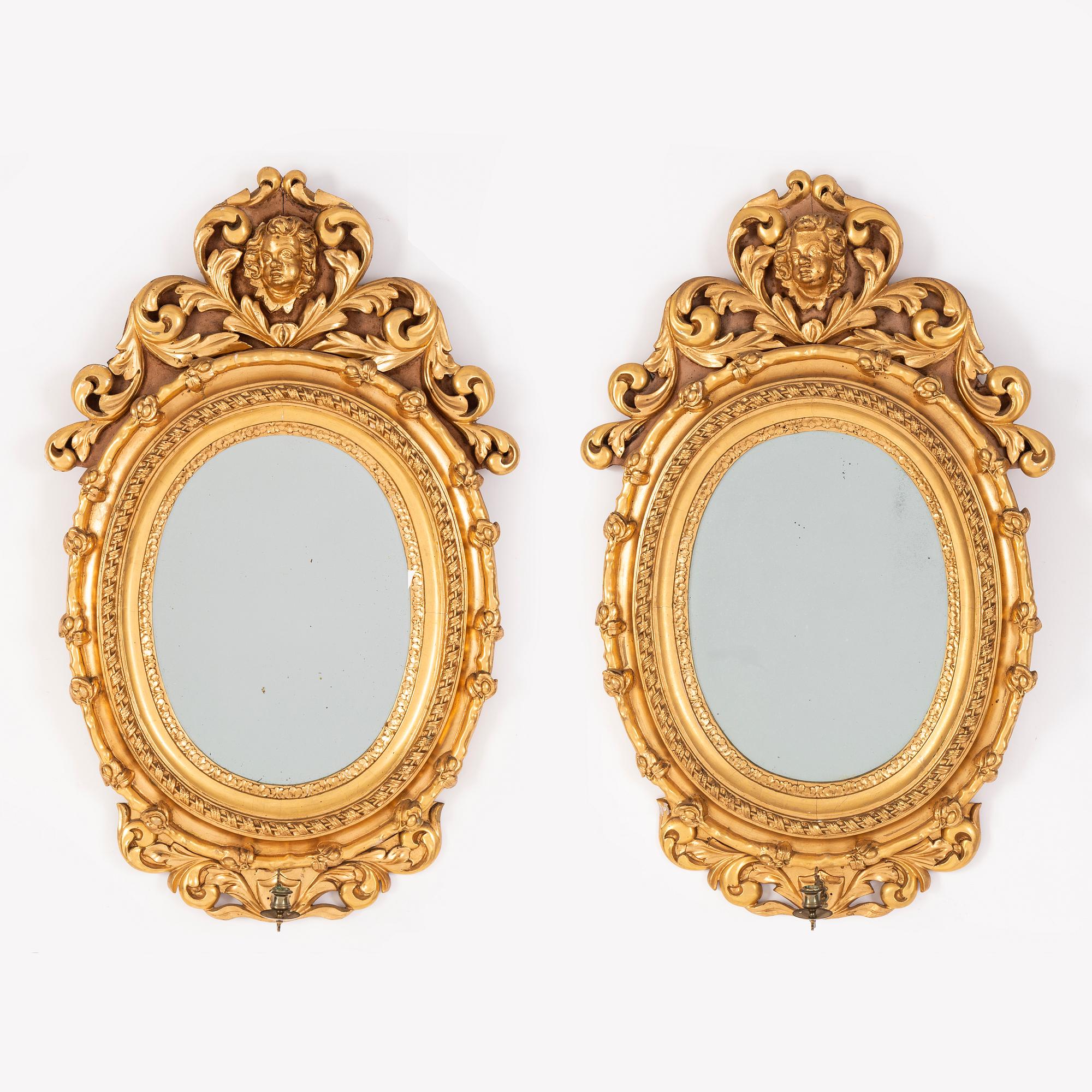 Spegellampetter, ett par, rokokostil, sent 1800-tal.