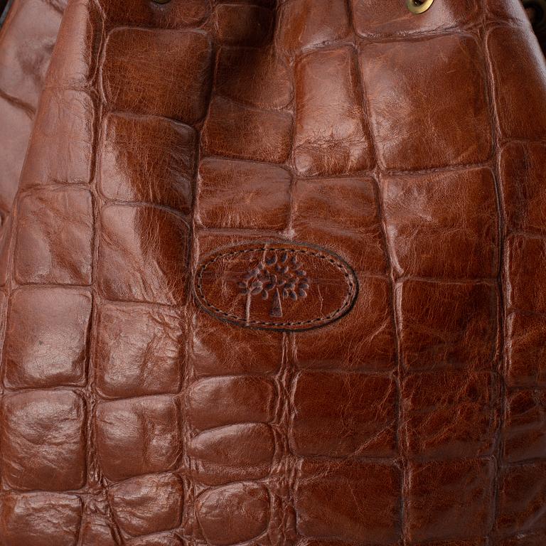 MULBERRY, a leather drawstring bag.