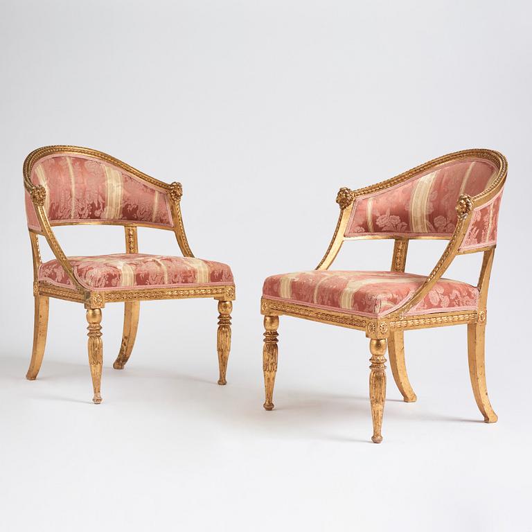 A pair of late Gustavian armchairs, late 18th century.