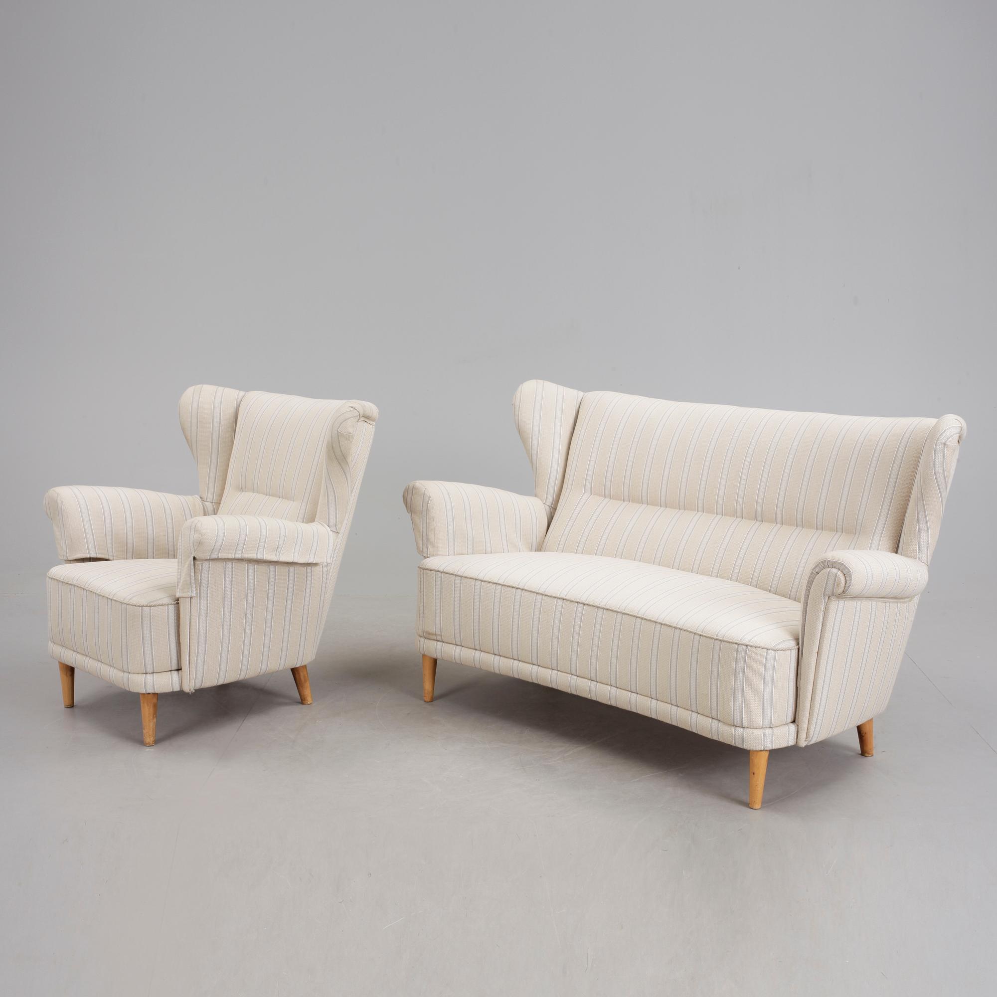 SOFFA OCH FÅTÖLJ, 1940-tal.