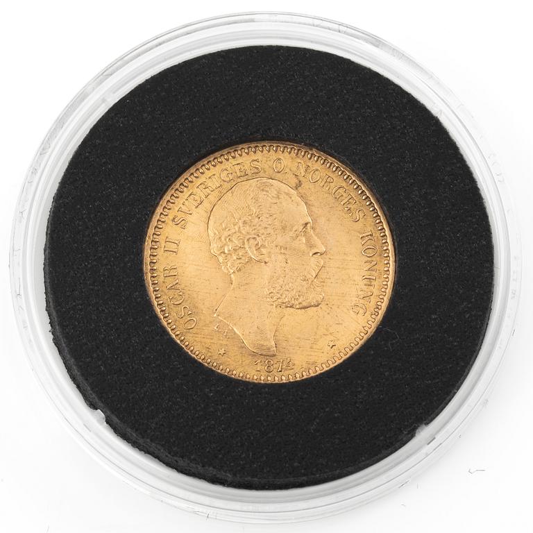 Gold coin, Sweden, Oscar II, 10 kronor, 1874.