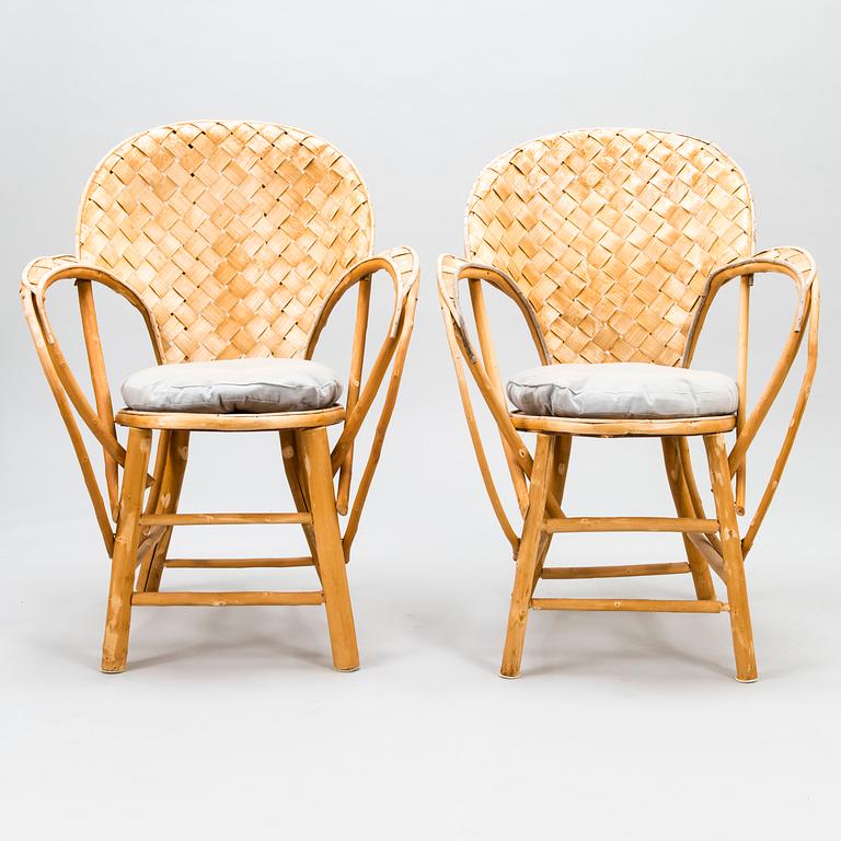 KORGSTOLAR, 2 st, BORD, "Le Corbusier", tillverkare Pascal Raffier Vannerie, Frankrike 1900-talets slut.